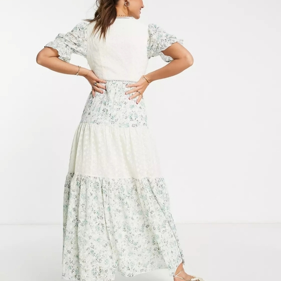 Asos Design Eyelet Tiered Midi Tea Dress In Mixed Ditsy Print size 10 - Picture 2 of 8